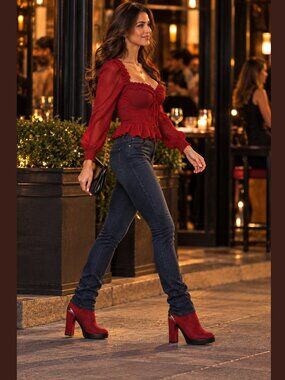 Guess Red Suede Platform Heel Bootie - Size 8 1/2 - LIKE NEW
